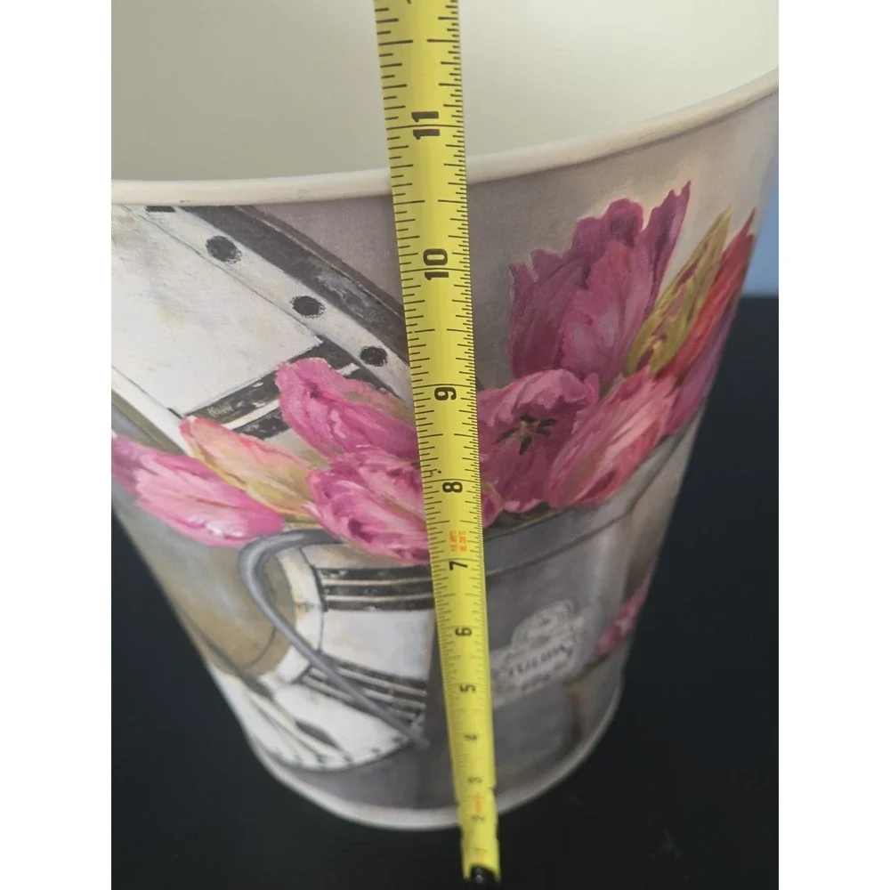 Vintage Pink Floral Wastebasket Trash Can Shabby‎ Cottage Chic
